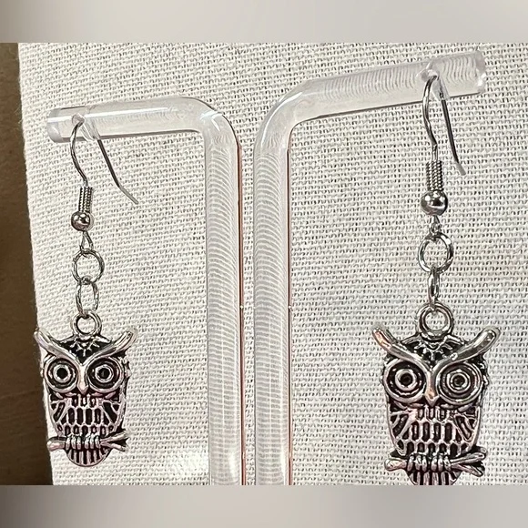 Silver Owl Drop Earrings - Picture 3 of 3